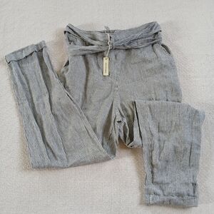 max studio ♡ linen belted pants striped beach coastal vibes